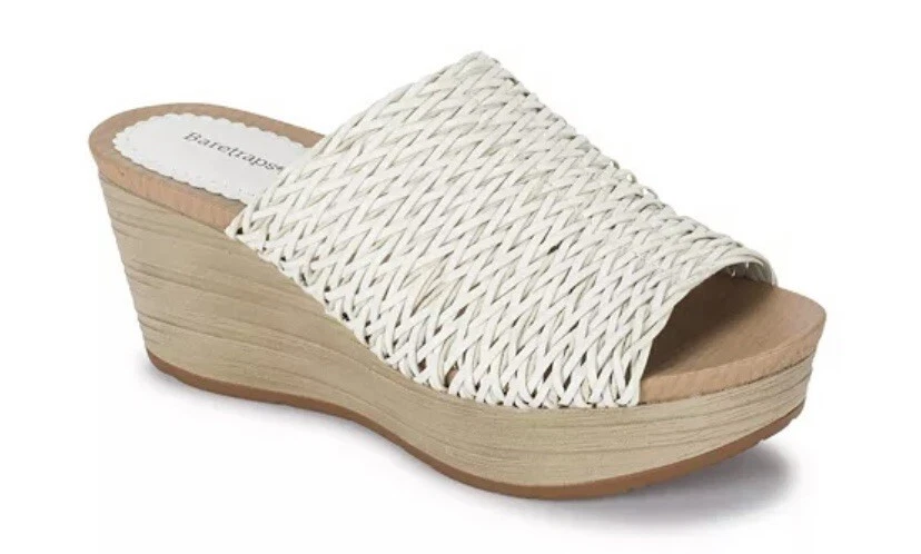 NEW BareTraps Macauley Wedge Slide Sandals in White Women s Size 6.5M