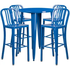 30'' Round Blue Metal Indoor-Outdoor Restaurant Bar Table Set with 4  Barstools