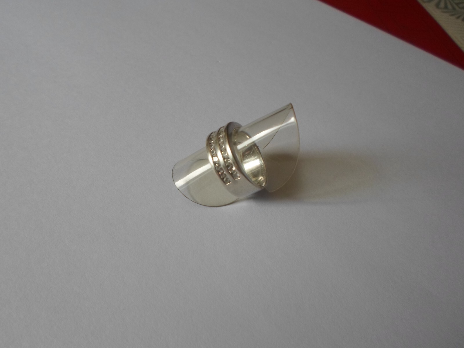 solid silver ring, double row zirconium ring, siz… - image 7