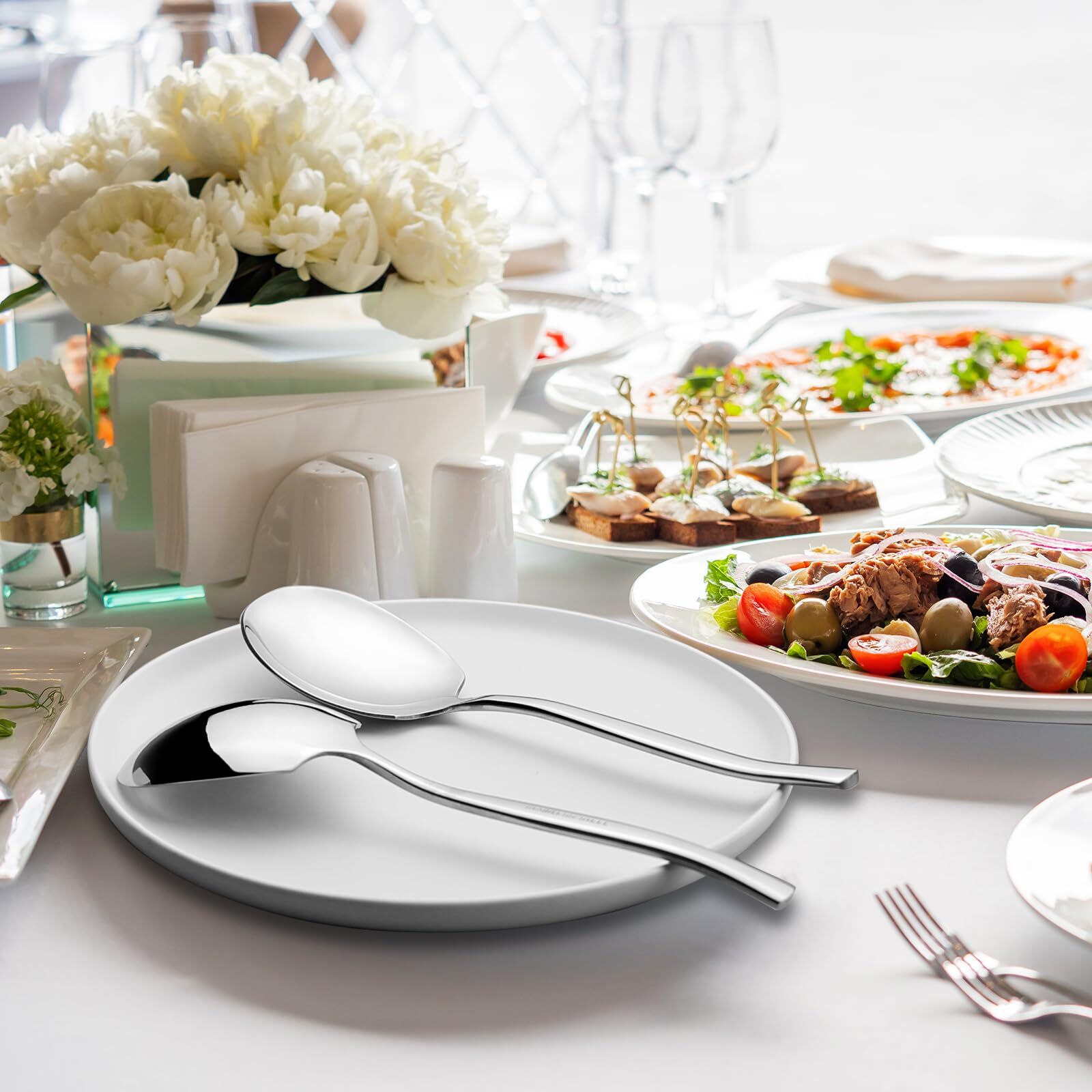 Large Buffet Serving Spoons Stainless Steel Serving Spoons 8 Pieces