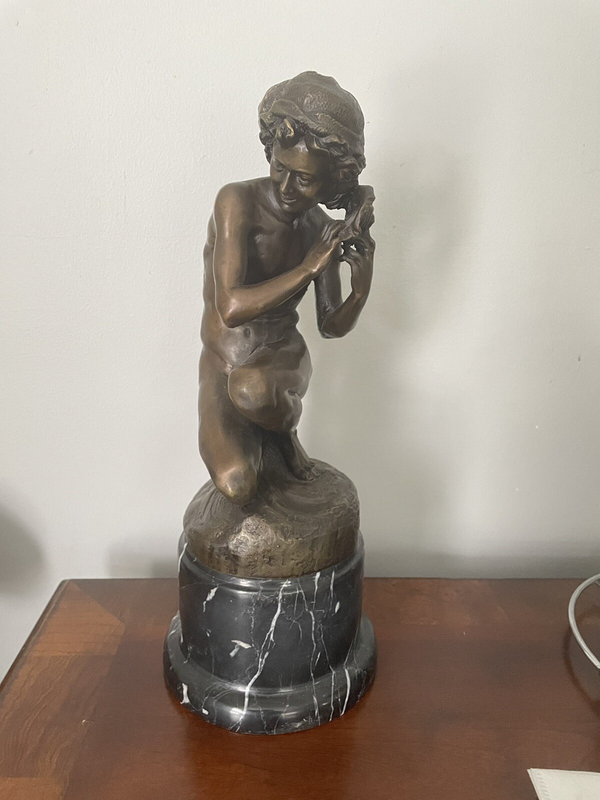 After J.B. Carpeaux, Fisherman with Shell, Bronze and Marble Sculpture ...