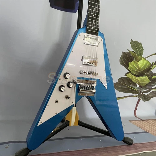 Left-Handed Flying V Blue Electric Guitar HH Pickup Special Bridge HPL Fretboard