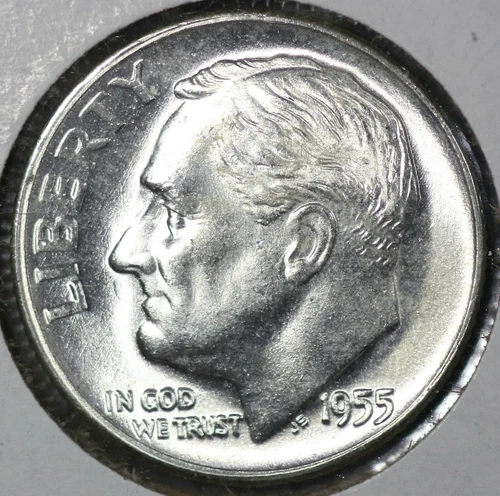1955 D Roosevelt Dime SUPERB GEM BU FULL BANDS w/LUSTER!  From OBW Roll 55D701