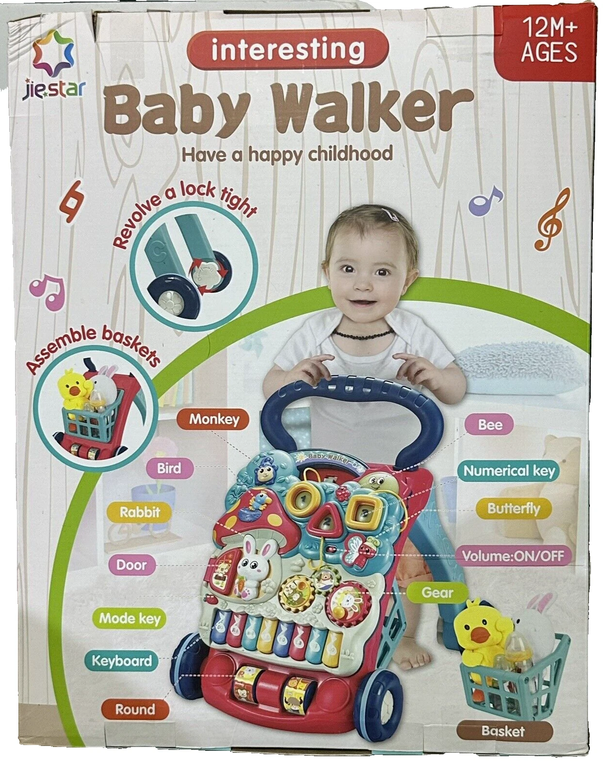 Baby walker sit to stand learning walker with BASKET IN BACK, Lights & Sounds