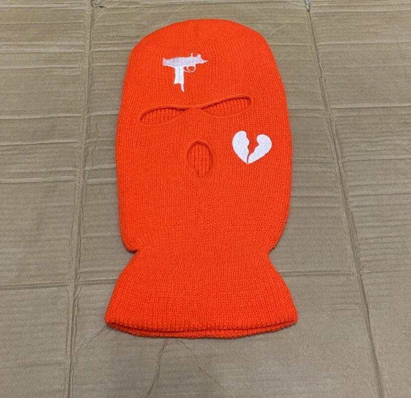 Nova máscara de esqui facial completa 3 furos boné de inverno Balaclava Uzi coração partido laranja/branco - Imagem 3 de 4