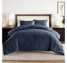 noble Linens Down Alternative Waffle Textured Comforter Set with Sham Blue Twin