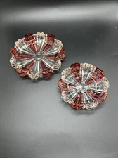 Vtg Nesting Ashtray 2 Pc Set Cranberry Clear Glass Red Clear Depression Glass