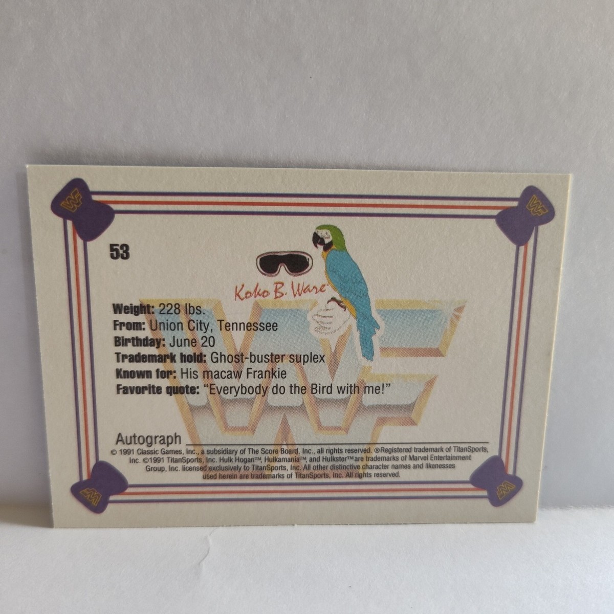 1991 Classic WWF Superstars Blue Border Card #53 Koko B Ware WWE