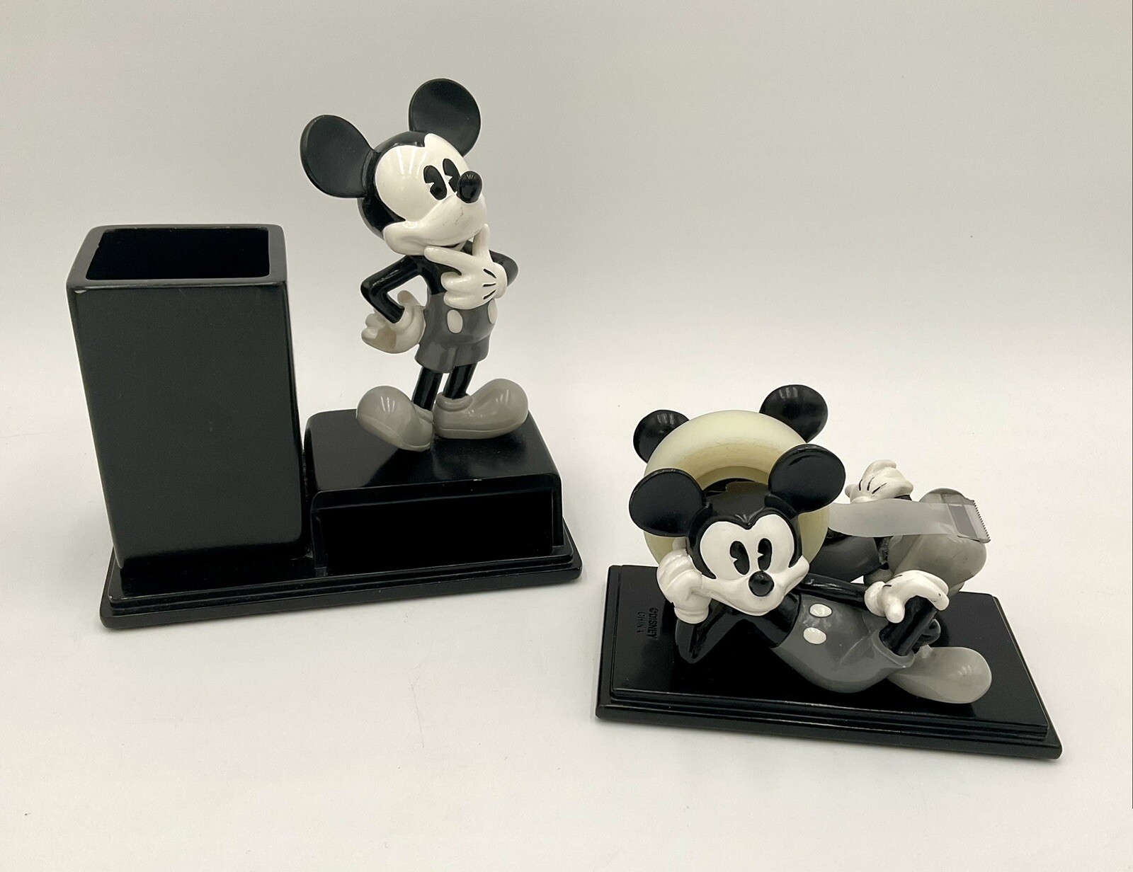Disney Mickey Mouse Black White Desk Accessories Pen Holder Tape Dispenser READ