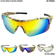 WHOLESALE LOT Mens Sports Wrap Camouflage Military Tactical SUN GLASSES 12 Pairs
