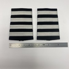 4 Light Silver Stripe Epaulettes On Black Fabric - 3.25”x2.25”x 2.5” Made In USA