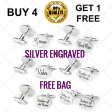 Silver Engraved Wedding Shiny Cufflinks Best Men Oval Cuff links Usher Groom Dad