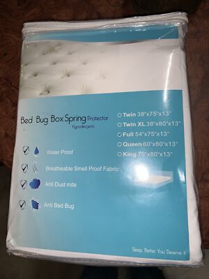 Yorkshire Home Bed Bug Dust Mite Box Spring Protector - white - Full Size  new