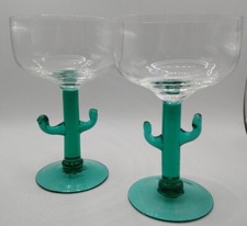  Mexican Margarita Glasses with Green Cactus Stems an Clear Bowl