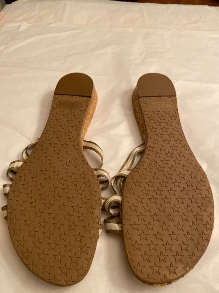 PRECIOSAS SANDALIAS DE CINTA SIN CORDONES HUECAS TACÓN DE CORCHO MUJER TALLA 10 Foto 4 de 4