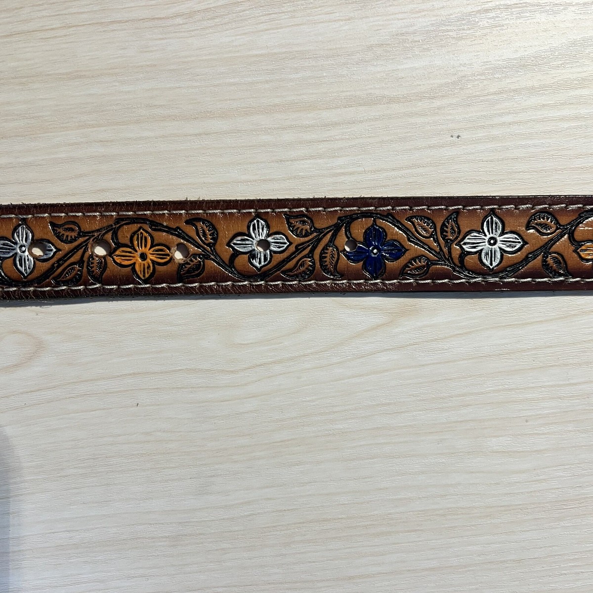 Womens Belt Hand Painted 34-36 Floral Tooled Cowhide Leather Western Rodeo JANE Amazon.com: Women main image 2