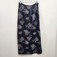 Vintage CLE of Paris silky cream rose print maxi skirt with side slit size Med