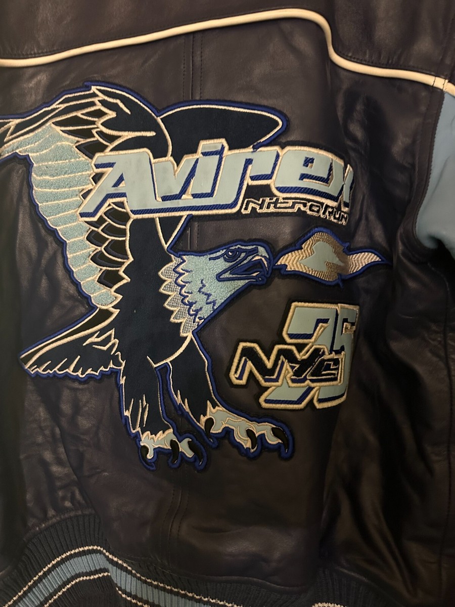 Avirex Nitro Run Leather Jacket Navy Blue Size Large | eBay