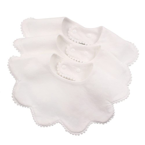 3 PCS White Flower Baby Bibs Infant Burp Clothes for Baby Girls Saliva Towel