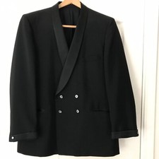 Vtg 1960s After Six By Rudofker Black Wool  Satin Tuxedo Double Breasted Jacket