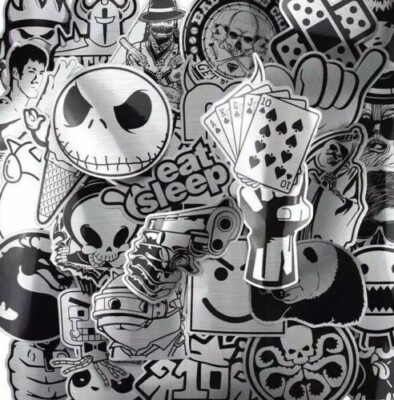 50 Shiny Vinyl Stickers Metallic Greyscale Varied Decal Sticker Lot ...