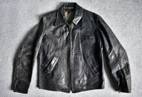 Vtg 40s 50s Distressed Black Horsehide 