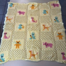VTG Handmade Animal Baby Blanket Afghan Crochet Bird Bunny Bear Elephant Cat 34
