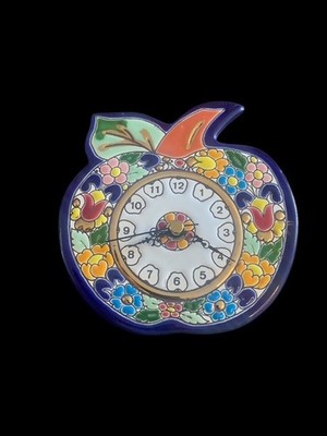 Vintage Cercolon Spanische Keramik Apfel Wanduhr Handbemalt Floral