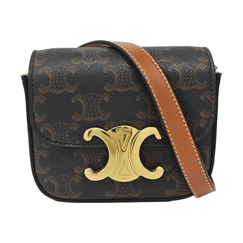 CELINE Mini Triomphe Crossbody Bag Black Triomphe Coated Canvas Shoulder Bag