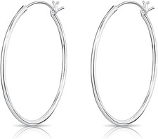 925 Sterling Silber Runde Kreolen Scharnierbügel Ohrringe - Klein/Mittelgroße/Gr