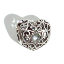 Pandora Sterling Silver Heart Charm with CZ Womens 100% Genuine 925 Filagre
