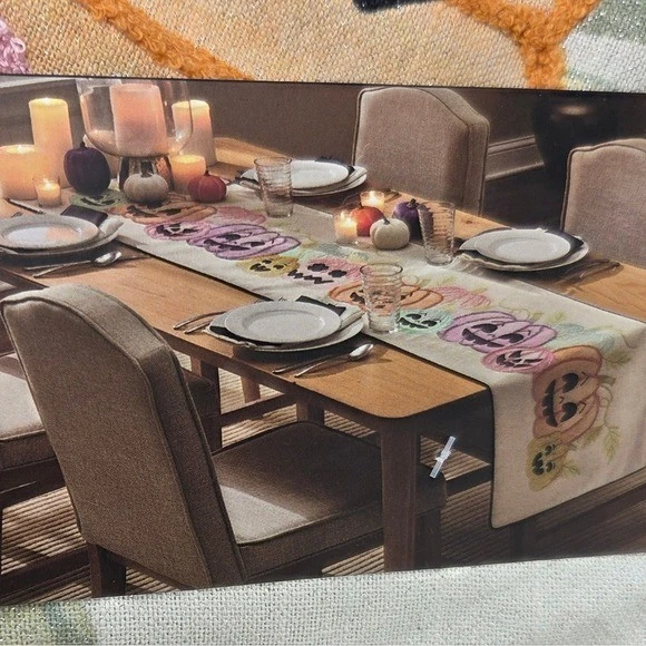 Max Studio Colorful Pastel Pumpkin Table Runner Halloween Decor - Image 3 of 4