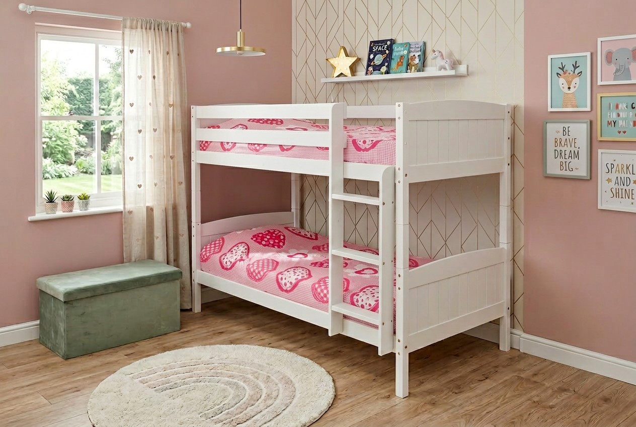Comfy Living 3ft (90cm) Christopher Pine Bunk Bed in a Caramel Finish 15 2ft6 Shorty 3ft Single Bunk Bed Wooden Frame in Pine White Split into 2 Beds