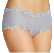 Natori Double Lace Trim Boyshort Panty-Icicle (Light Grey) L-Discontinued-NWT