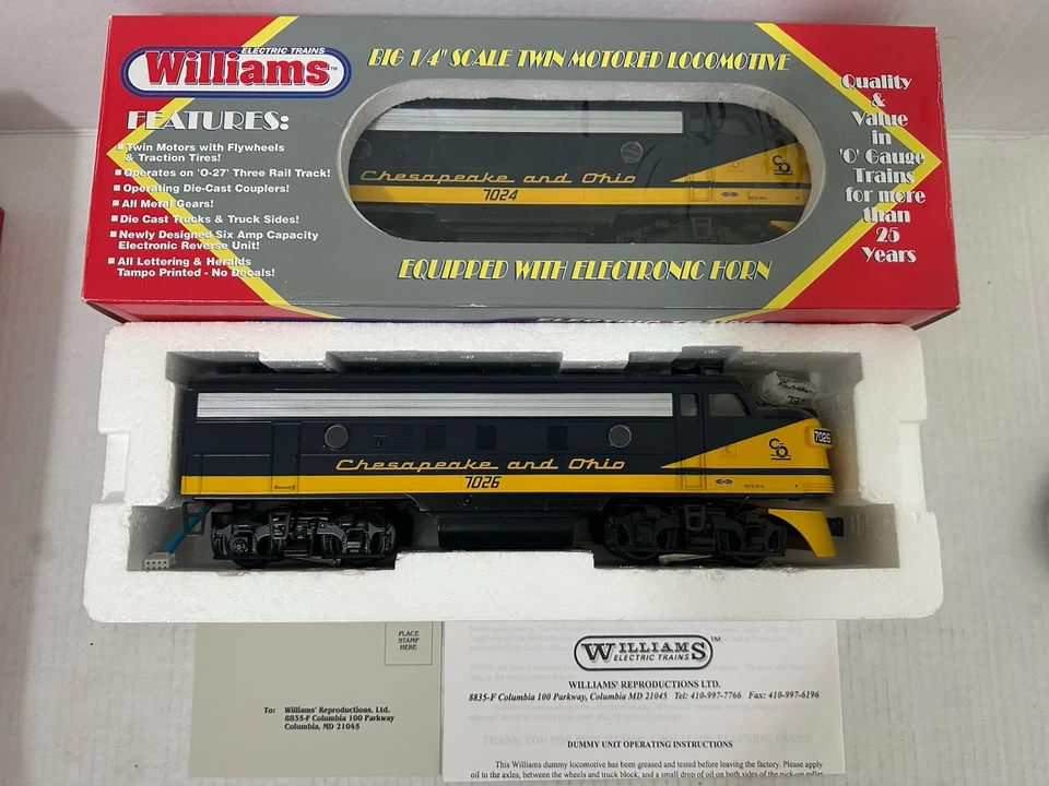 Williams O F71101 C&O F7 Powered Unit A W/Horn #7024 & Dummy A Unit #7026 - Image 2 of 4