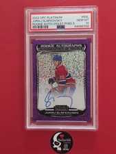 2022-23 Juraj Slafkovsky /99 Violet Pixels Auto Platinum PSA 10 #RSL Rookie OPC