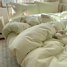 Mint Green Gingham Duvet Cover Set - 3-Piece Full 000 Lace- Green Gingham