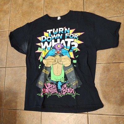 Fruit of the Loom Men's Shirt Graphic Print Turn Down For What Black Size L