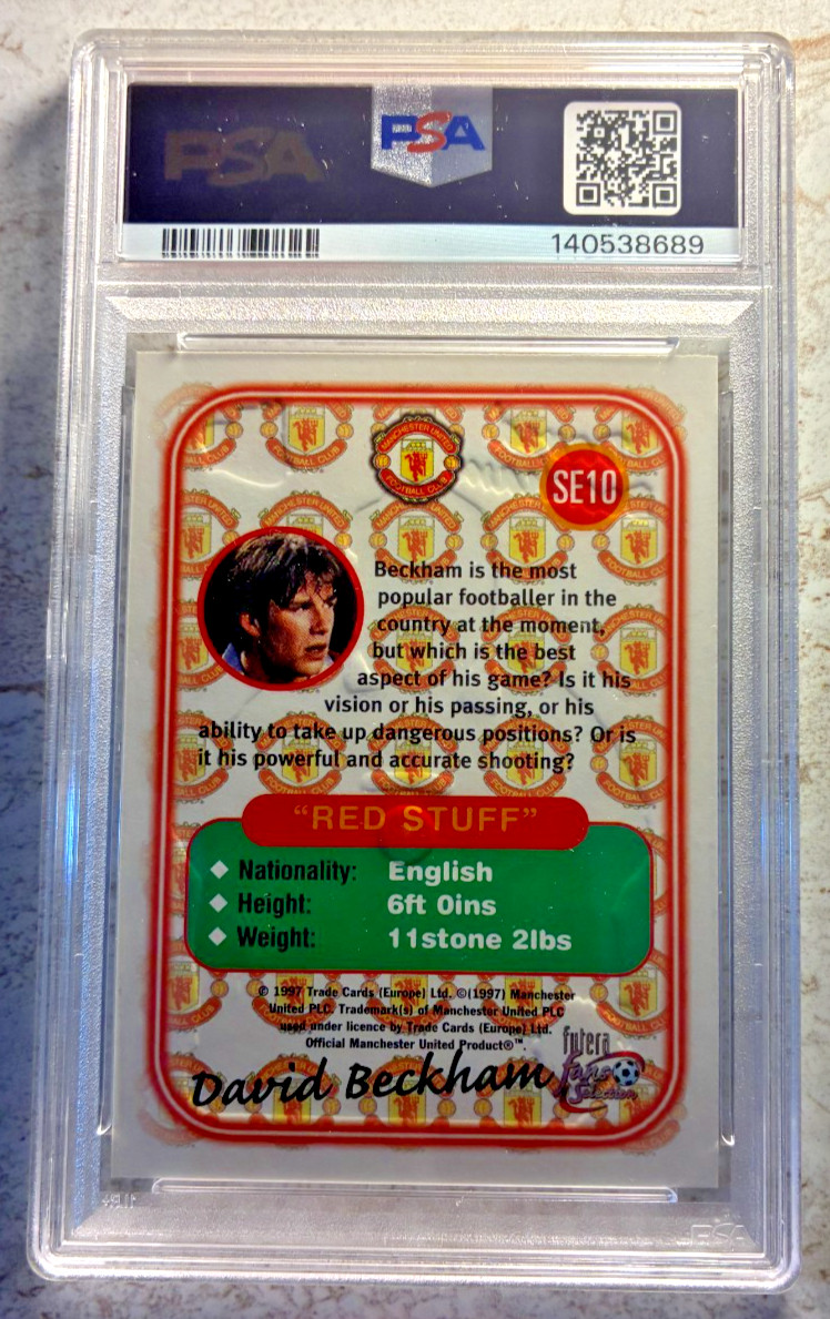 1997 Futera Fan's Sel. David Beckham Man. Utd Special Edition PSA 8 NM-MT view 3