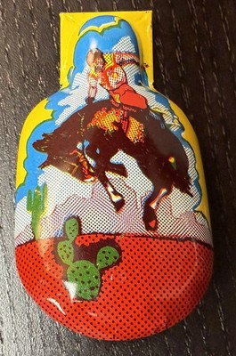 Vintage Kirchhof Tin Litho Rodeo Bucking Bronco Horse Cowboy Noisemaker Clicker
