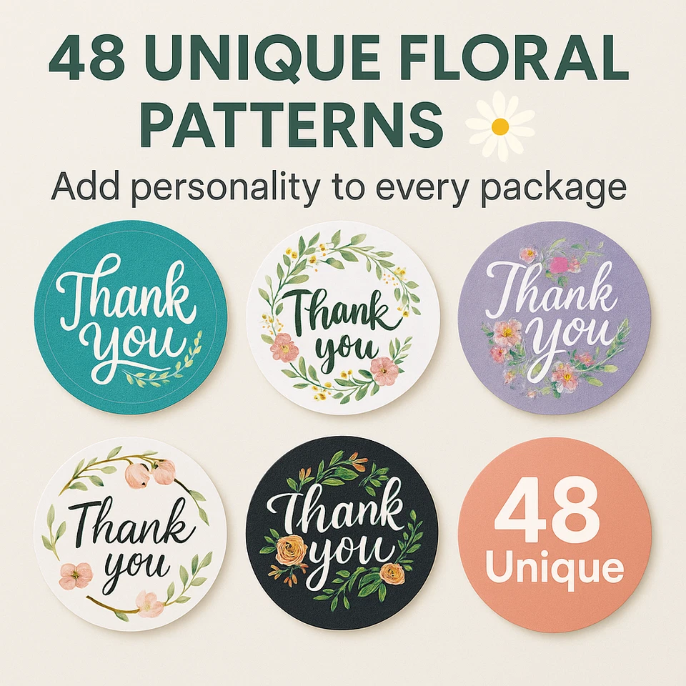 30,000 Thank You Stickers 1" Floral – 60 Rolls (48 Designs) Small Business Tags - Image 2 of 4