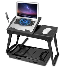 Laptop Desk for Bed Couch, Adjustable Foldable Laptop Table with LED Light, C...