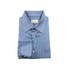 Borrelli Napoli Blue Yellow Striped Cotton Men s Point Collar Button Front 16.5L