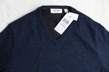 CALVIN KLEIN Mens Medium Navy Blue Extra Fine Merino Wool Pullover Light Sweater