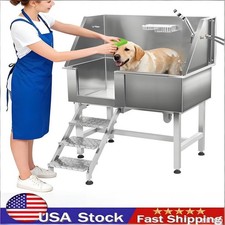 38 Pet Dog Grooming Tub w/ Stair  Ramp Profession Stainless Steel Bathtub US