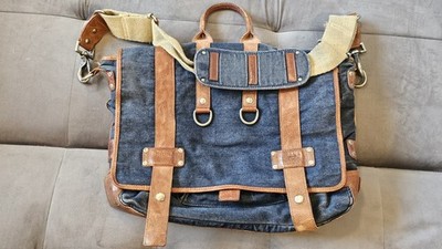 WILL LEATHER GOODS Hopper Denim & Leather Messenger Bag w/ Removable Laptop Case