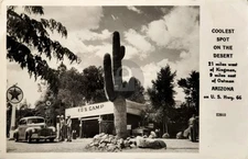 Ed's Camp AZ Arizona Route 66 Coolest Spot in Desert 1940s RPPC Postcard COPY