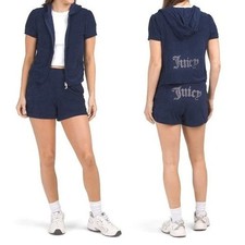 Juicy Couture Women's Bling BLUE VELOUR Short  Jacket Set LRG