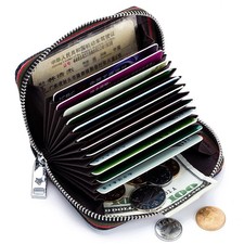 RFID Blocking Genuine Leather Credit Card Case Holder Security Zip-Around Wallet