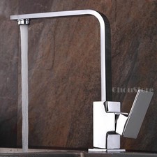 Chrome Square Kitchen Faucet Single-lever Water Mixer Tap Deck Mount Swivel Spou